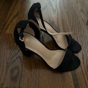 Classic Black Suede Ankle-Strap Heels